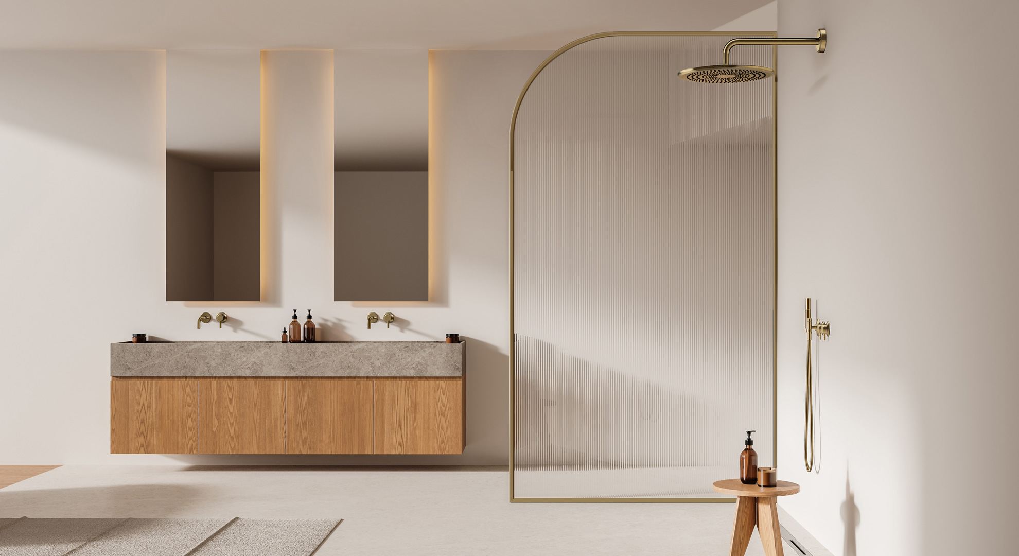 framed shower panel with fluted or reeded glass Maine